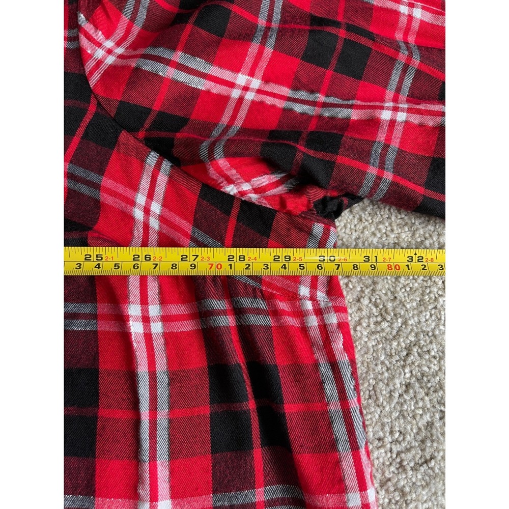 Lane Bryant Red Black Plaid Metallic Roll Tab Sleeve Button Front Shirt 26/28 - Picture 8 of 9